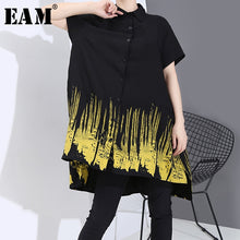 Load image into Gallery viewer, [EAM] Women Black Pattern Printed Big Size Blouse New Lapel Short Sleeve Loose Fit Shirt Fashion Tide Spring Summer 2020 1T743
