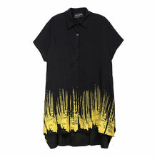 Load image into Gallery viewer, [EAM] Women Black Pattern Printed Big Size Blouse New Lapel Short Sleeve Loose Fit Shirt Fashion Tide Spring Summer 2020 1T743
