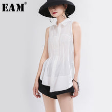 Load image into Gallery viewer, [EAM] Women White Pleated Asymmetrical  Blouse New Lapel Sleeveless Loose Fit Shirt Fashion Tide Spring Autumn 2020 1T976
