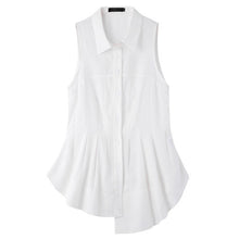 Load image into Gallery viewer, [EAM] Women White Pleated Asymmetrical  Blouse New Lapel Sleeveless Loose Fit Shirt Fashion Tide Spring Autumn 2020 1T976
